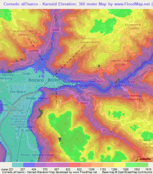 Cornedo all'Isarco - Karneid,Italy Elevation Map