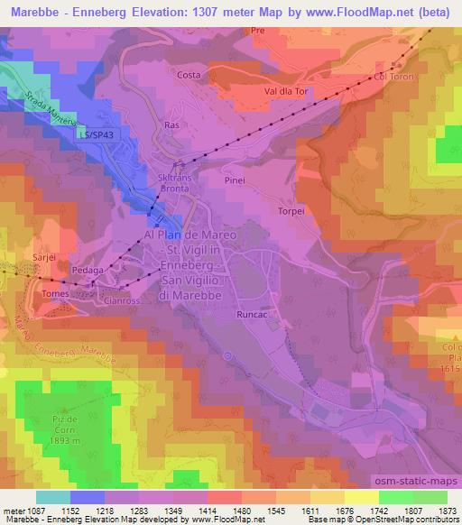 Marebbe - Enneberg,Italy Elevation Map