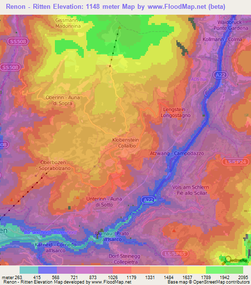 Renon - Ritten,Italy Elevation Map