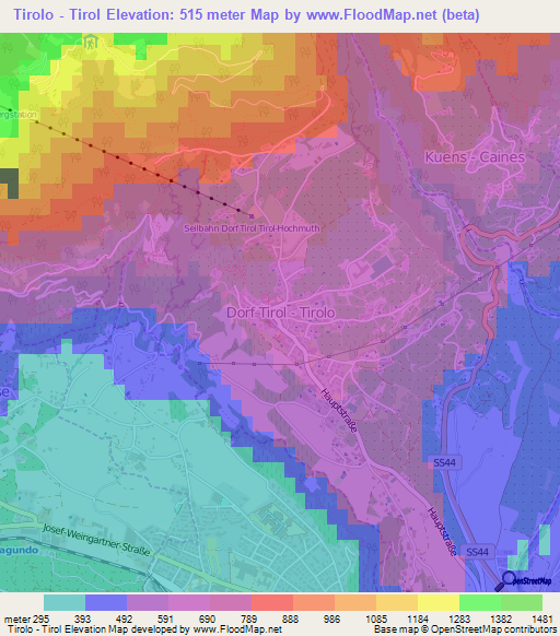 Tirolo - Tirol,Italy Elevation Map