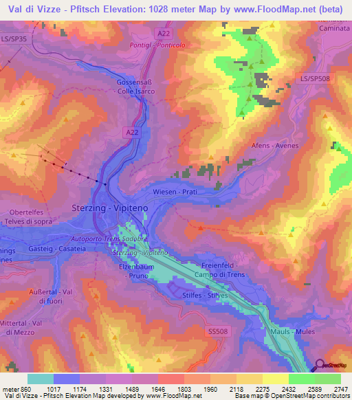 Val di Vizze - Pfitsch,Italy Elevation Map