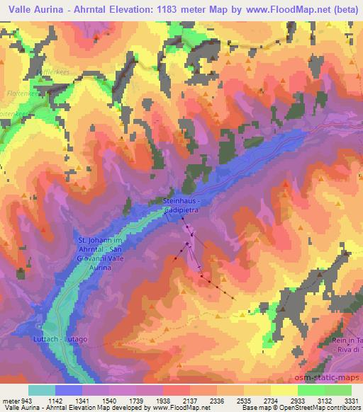 Valle Aurina - Ahrntal,Italy Elevation Map