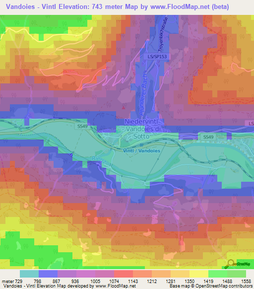 Vandoies - Vintl,Italy Elevation Map