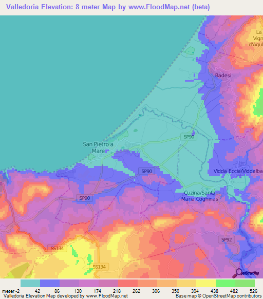 Valledoria,Italy Elevation Map