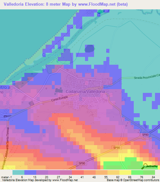 Valledoria,Italy Elevation Map