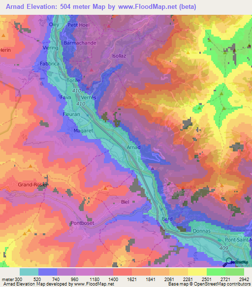 Arnad,Italy Elevation Map