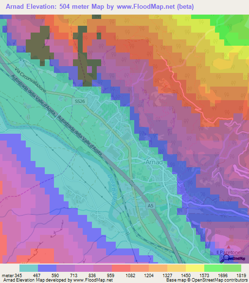 Arnad,Italy Elevation Map