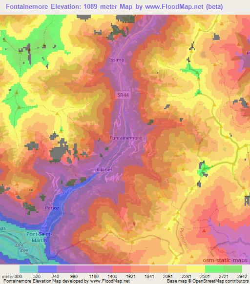 Fontainemore,Italy Elevation Map