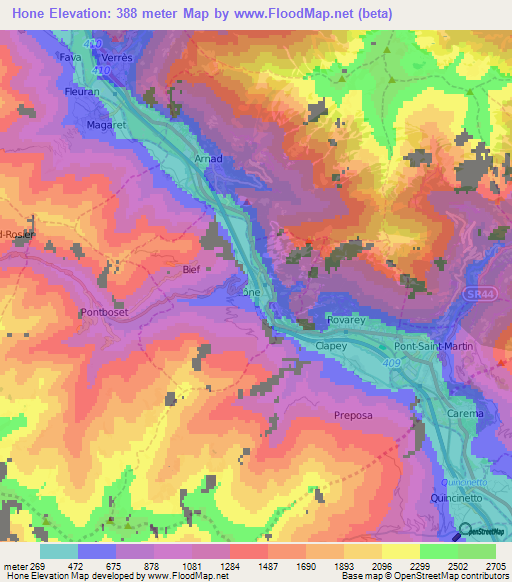 Hone,Italy Elevation Map