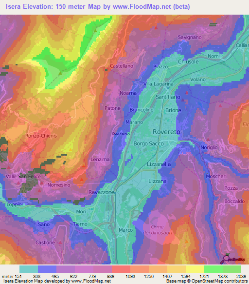 Isera,Italy Elevation Map