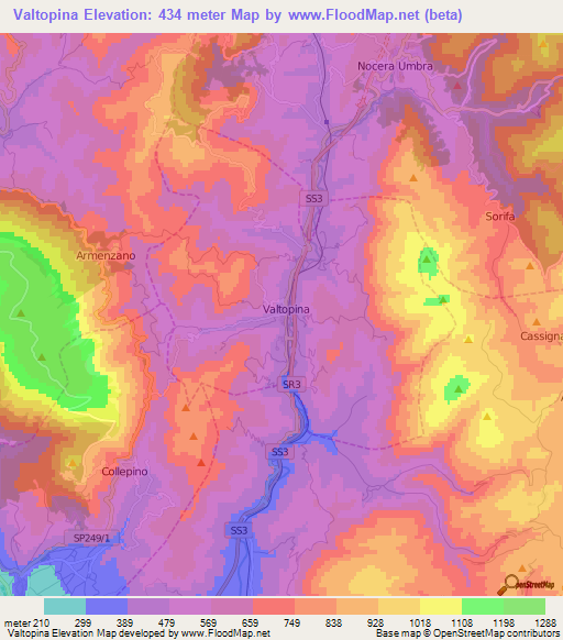 Valtopina,Italy Elevation Map