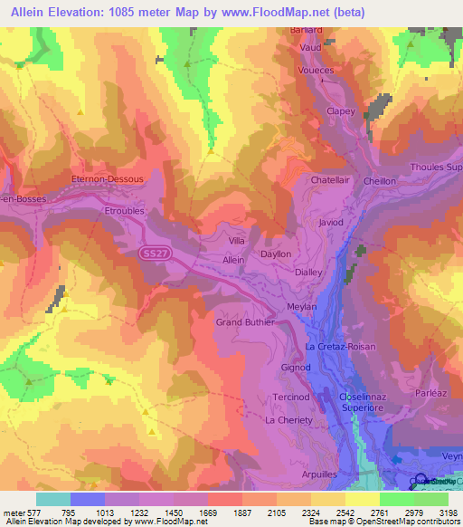 Allein,Italy Elevation Map