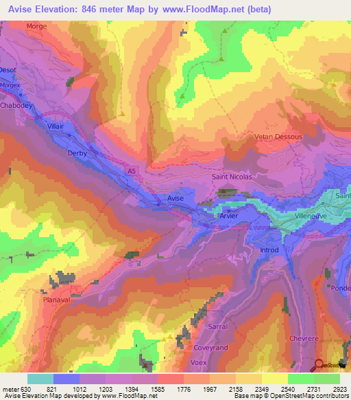 Avise,Italy Elevation Map