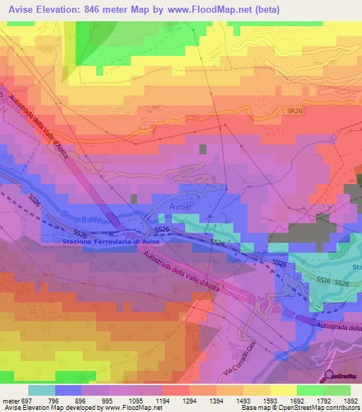 Avise,Italy Elevation Map