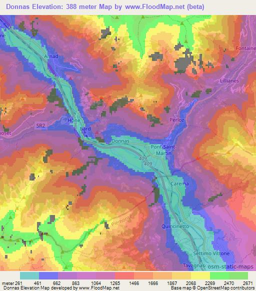 Donnas,Italy Elevation Map