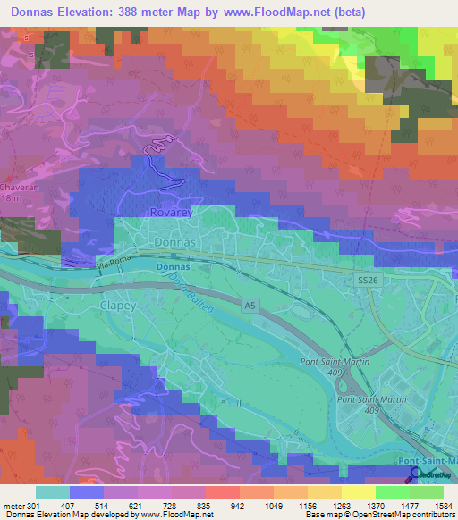 Donnas,Italy Elevation Map