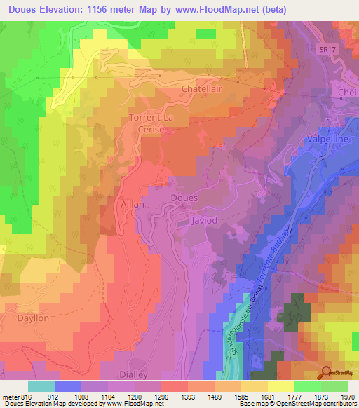 Doues,Italy Elevation Map