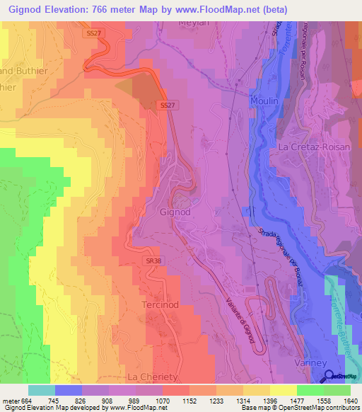 Gignod,Italy Elevation Map