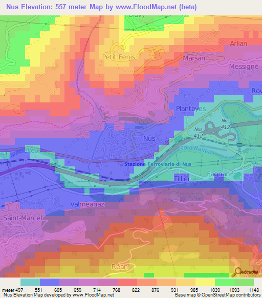 Nus,Italy Elevation Map