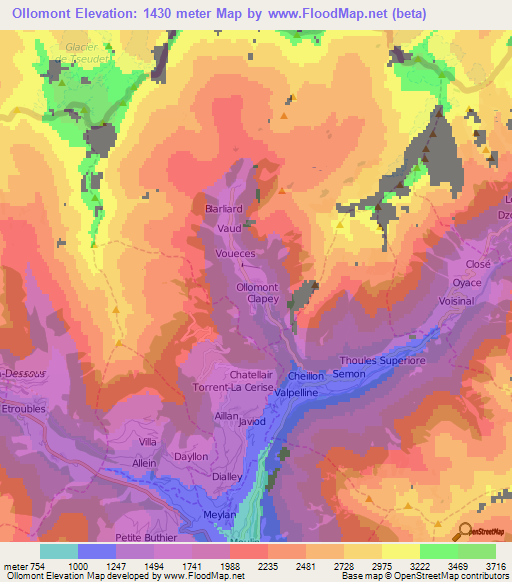 Ollomont,Italy Elevation Map