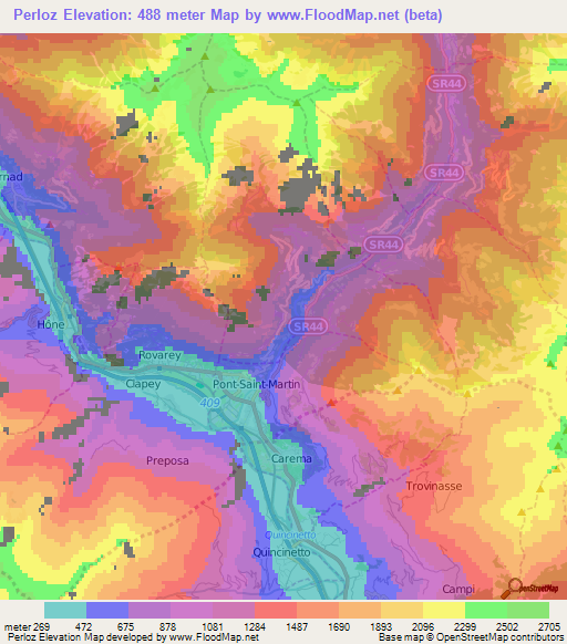 Perloz,Italy Elevation Map