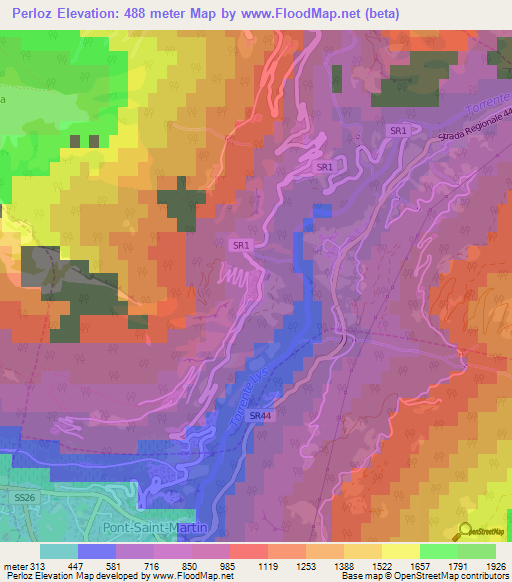 Perloz,Italy Elevation Map