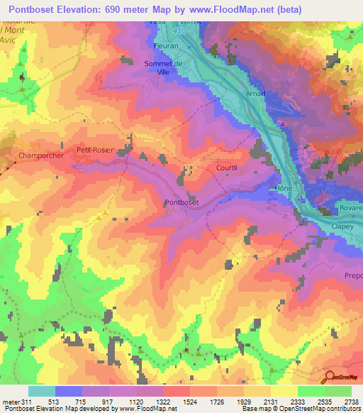 Pontboset,Italy Elevation Map