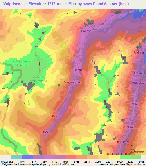 Valgrisenche,Italy Elevation Map