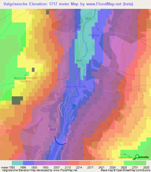 Valgrisenche,Italy Elevation Map