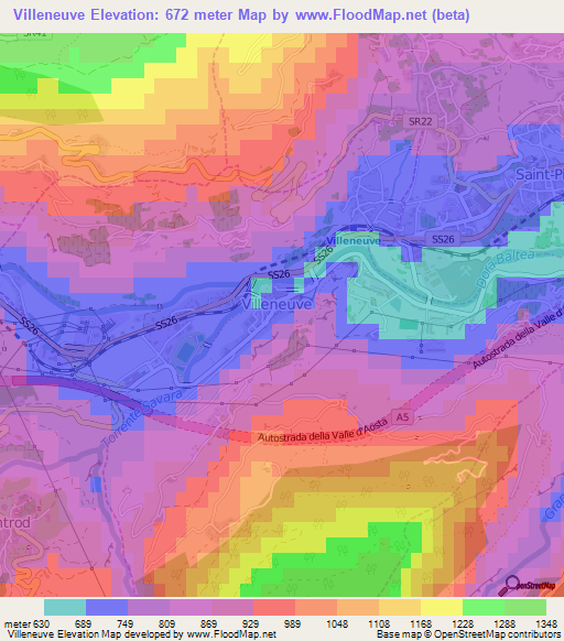 Villeneuve,Italy Elevation Map