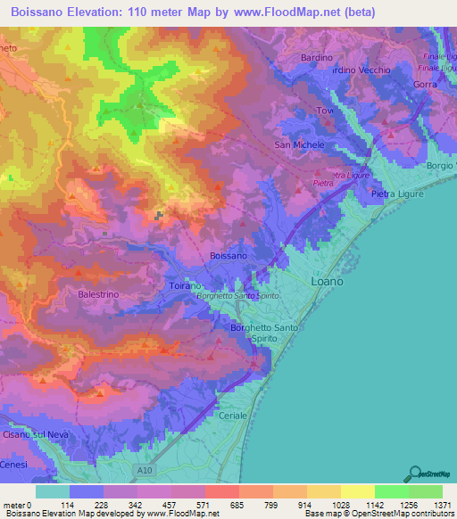 Boissano,Italy Elevation Map