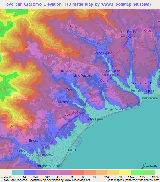 Tovo San Giacomo,Italy Elevation Map