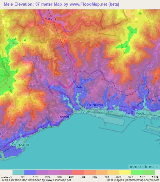 Mele,Italy Elevation Map