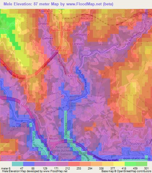 Mele,Italy Elevation Map