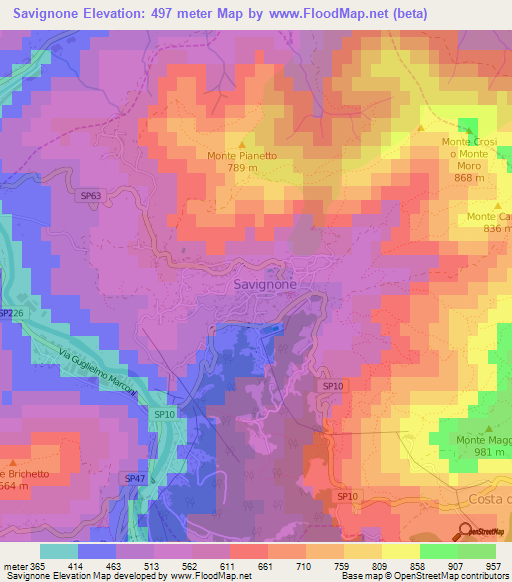 Savignone,Italy Elevation Map