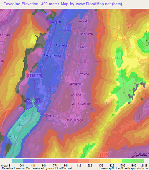 Cavedine,Italy Elevation Map