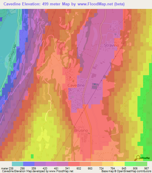 Cavedine,Italy Elevation Map