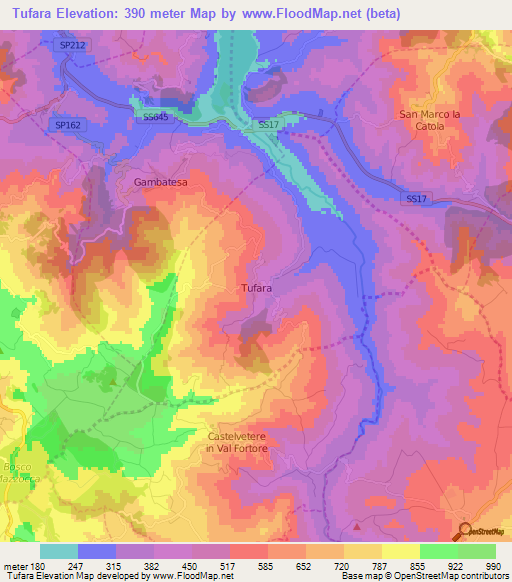 Tufara,Italy Elevation Map