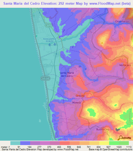 Santa Maria del Cedro,Italy Elevation Map