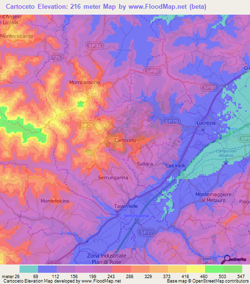 Cartoceto,Italy Elevation Map