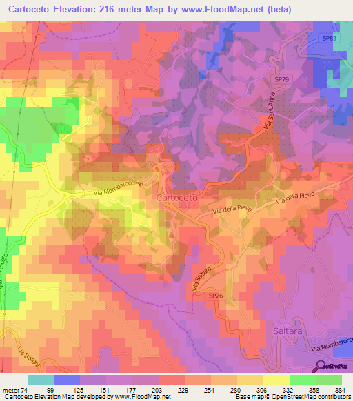 Cartoceto,Italy Elevation Map