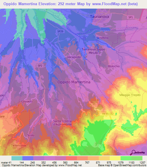 Oppido Mamertina,Italy Elevation Map