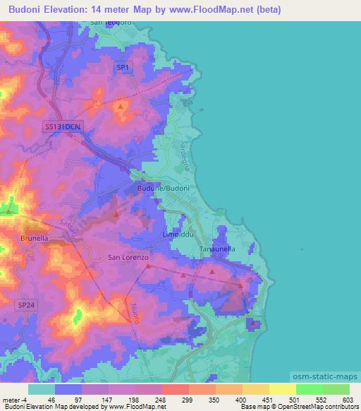 Budoni,Italy Elevation Map