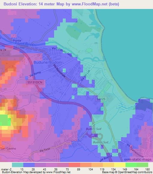 Budoni,Italy Elevation Map