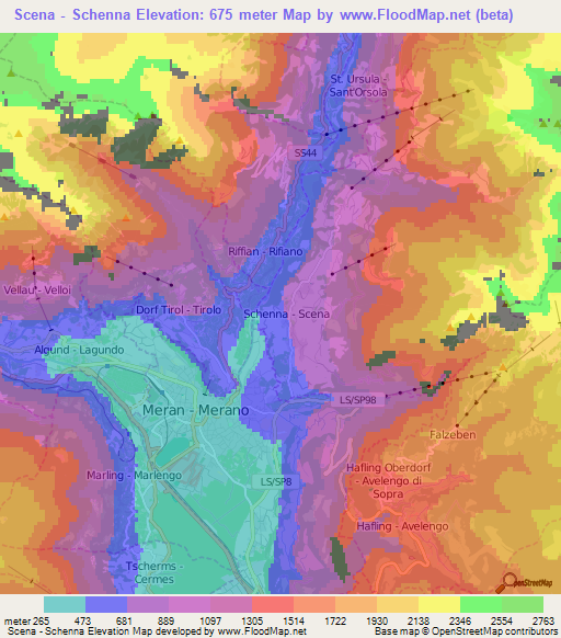 Scena - Schenna,Italy Elevation Map