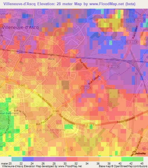 Villeneuve-d'Ascq,France Elevation Map