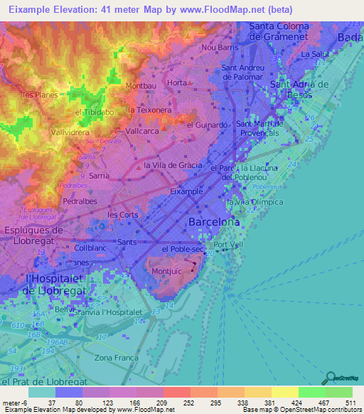 Eixample,Spain Elevation Map