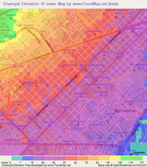 Eixample,Spain Elevation Map