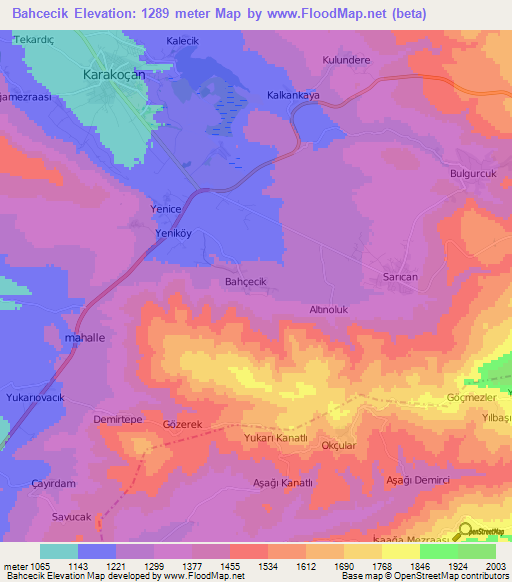 Bahcecik,Turkey Elevation Map