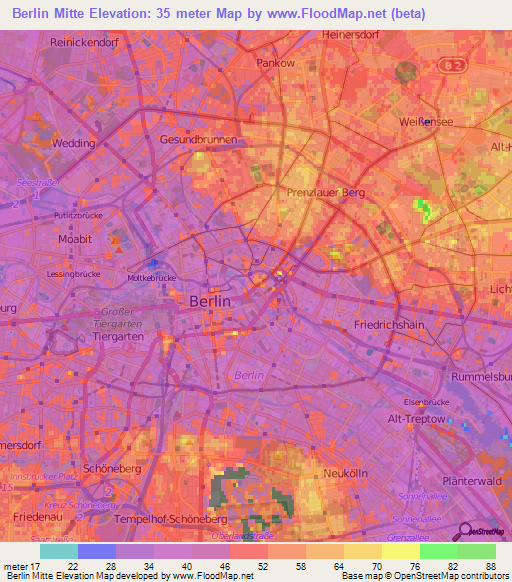 Berlin Mitte,Germany Elevation Map